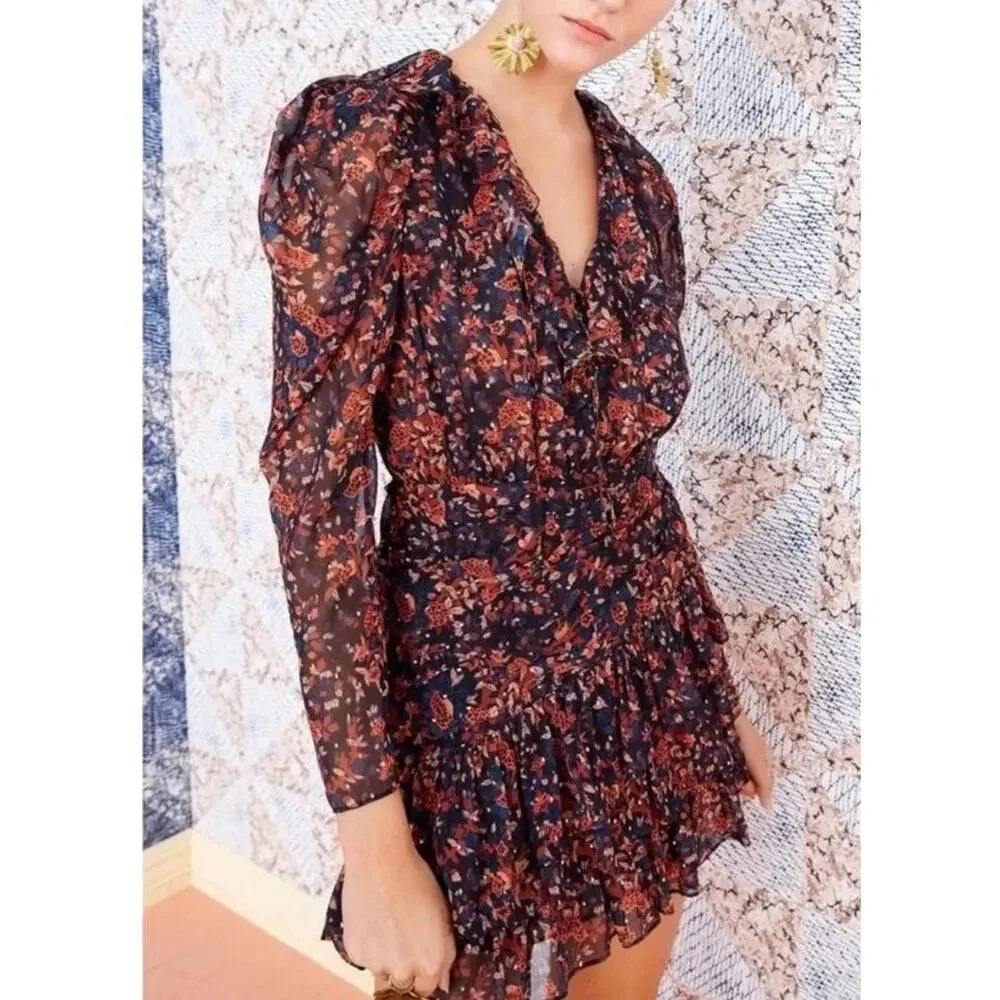 Ulla Johnson Cecily Mini Dress in Cosmos Floral Print Ruffles Puff Sleeve Size 4 - Picture 2 of 11